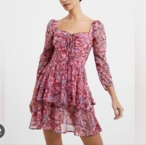 NWT French Connection Fotini Hallie Floral Ruffle Tiered Mini Dress Sea Pink 4